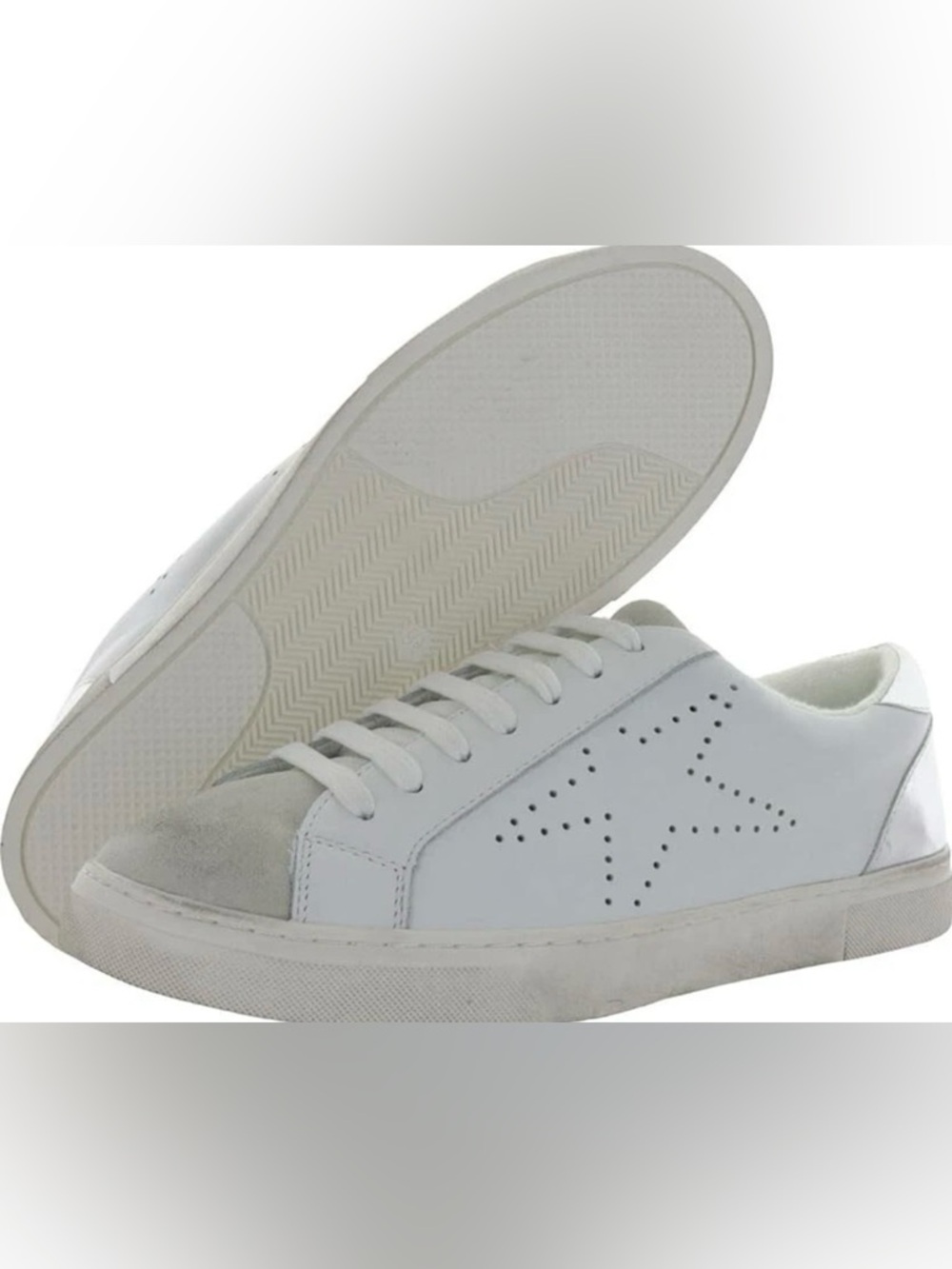 Steve Madden White & Silver Star Accent Low-Top Leather Sneakers Rezza Size 11